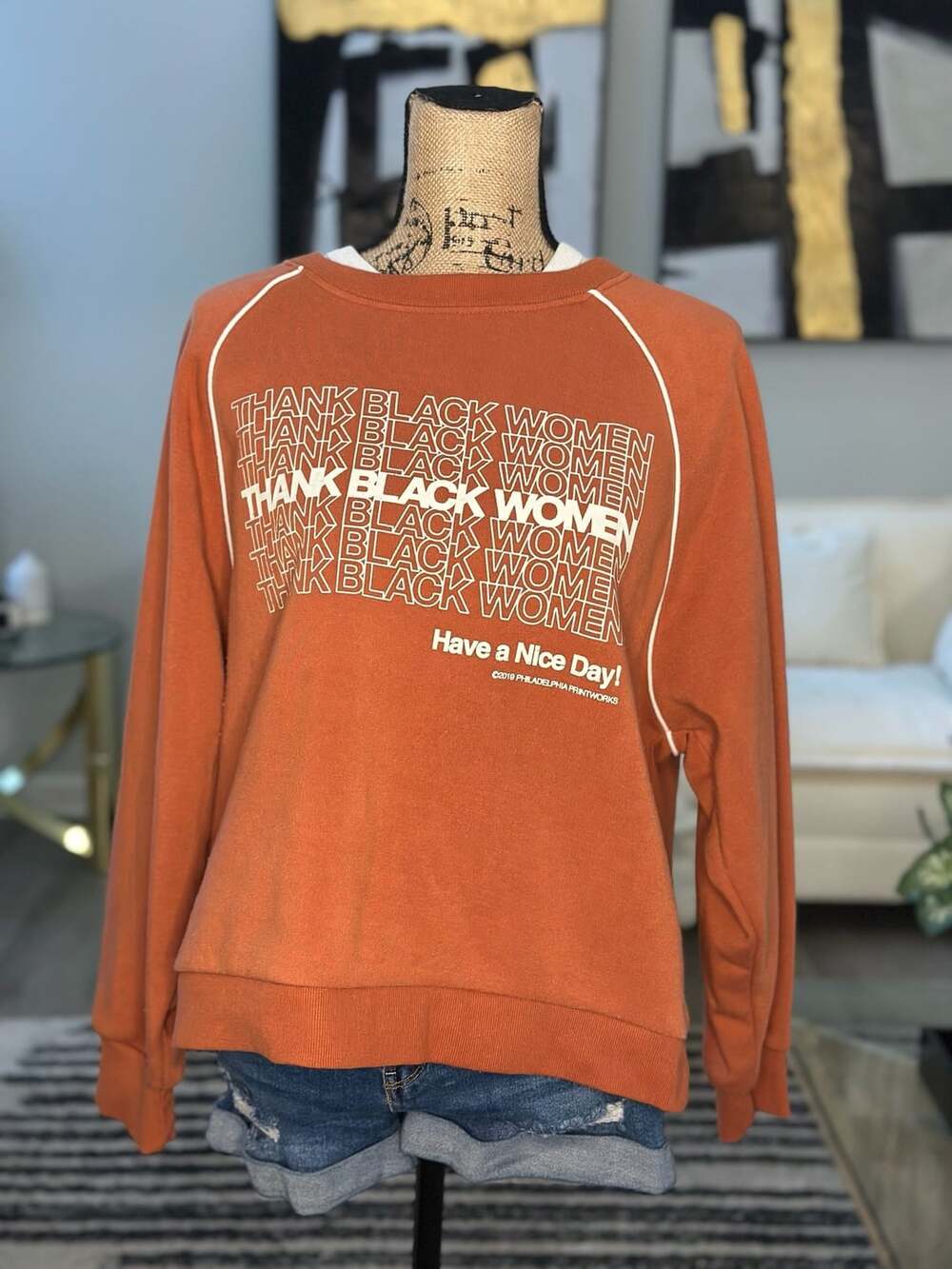 Philadelphia Printworks Thank Black Women Crewneck Size M Orange Sweatshirt